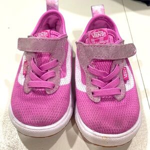 Pink and white Velcro Vans sneakers in great condition